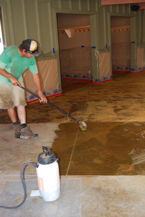 Applying stain to concrete Breezeway