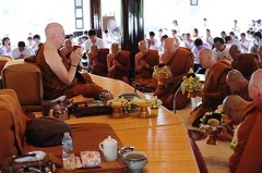 Luang Por Pasanno and other senior monastics paying respects to Luang Por Sumedho during his July 27th birthday celebration at Wat Ratanawan 