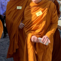 Luang Por and Ajahn Amaro arriving at Wat Phra Kaew